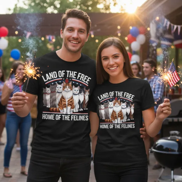 Land of the Free Home of the Felines Patriotic Cat T-Shirt